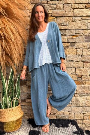 Lina Linen Blend Box Jacket Washed Navy
